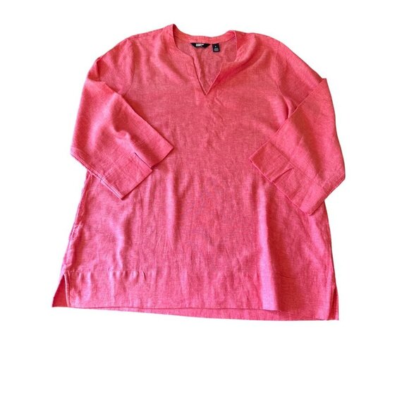 Lands End Womens Pink Linen-Viscose Blend Tunic Top Size Large 3/4 Sleeves - Picture 1 of 5